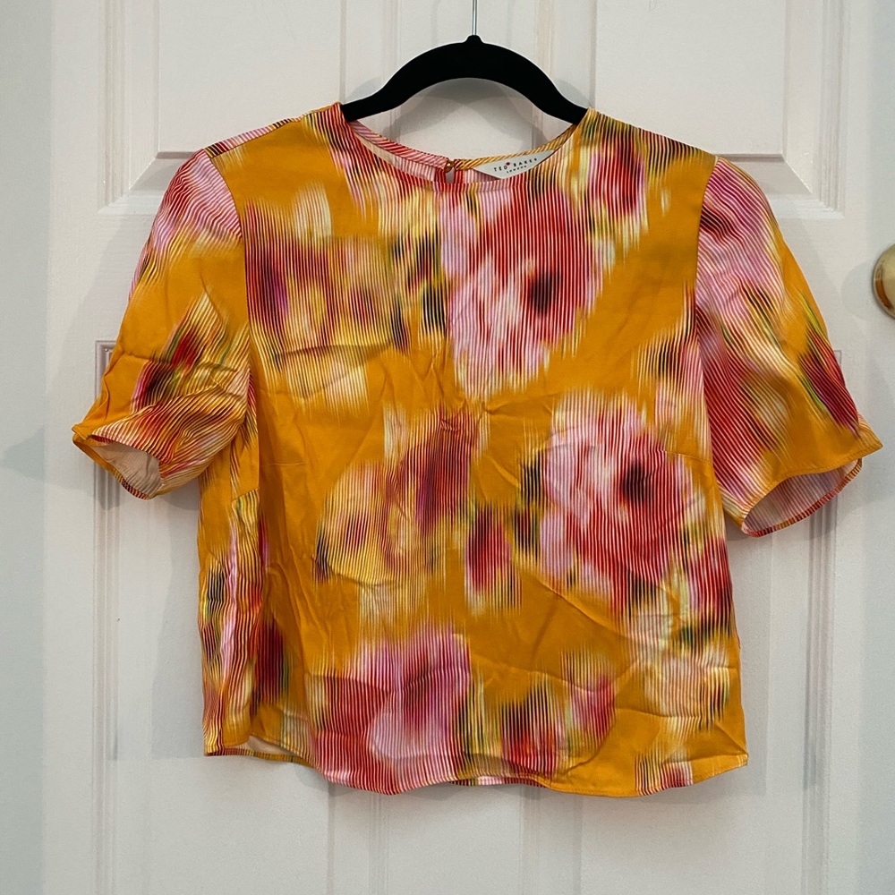 Ted Baker London Pink & Yellow Hitaku Abstract Floral Blouse - Size 1 (XS or 4)